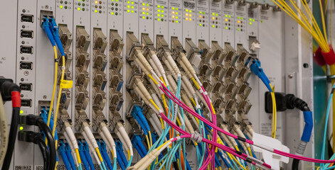 LWL Lichtwellen Netzwerkkabel an einem Switch angebunden