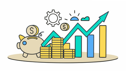 Financial growth with piggy bank and increasing graph