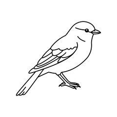 Fototapeta premium Black and white outline of a small bird simple minimal des