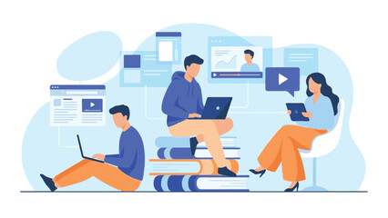 Online education and e-learning concept with students using digital devices