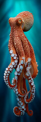Pacific octopus swimming in deep blue ocean water