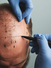 Pre hair transplant procedure with hairline guideline on scalp
