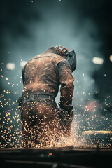 Welder working on metal fabrication in clean industrial workshop