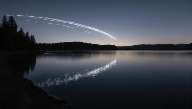 Noctilucent Clouds Over Lake Reflection at Dusk.