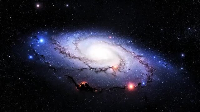 Video, galaxy and outer space background with purple, blue, and black colors for technology, science, knowledge