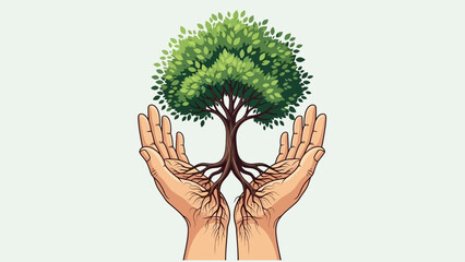 A person holding a small green plant in their hands represents a concept of ecology, growth, and environmental protection for the care of our Earth and nature © Joyo