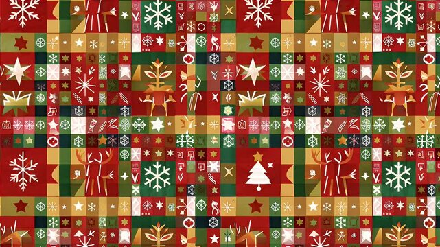 Festive Christmas Pattern with Reindeer, Snowflakes, and Christmas Tree Ornaments