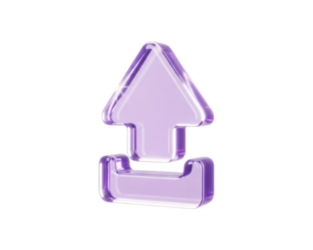 Glassy purple 3d upload arrow icon with transparent material and glossy finish - Powered by Adobe