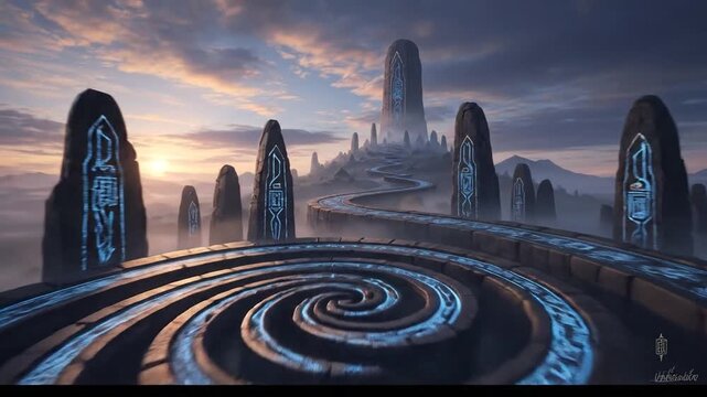 Ancient path to towering stone structures