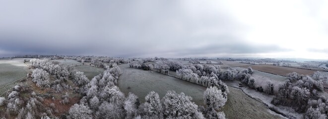 Frozen winter landscape countryside in aveyron