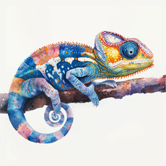 Obraz premium Natural vector illustration of a chameleon on a branch, postcard, sticker