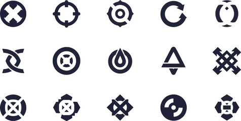 Set of minimalist abstract geometric logo icons and modern symbols for corporate identity and brand design