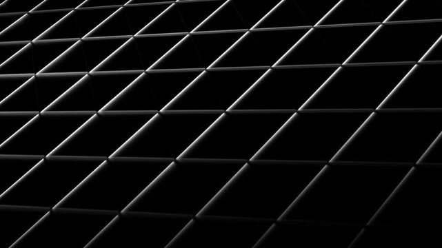 Abstract white glowing 3d diamond grid pattern with perspective on black background
