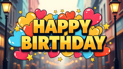 Vibrant happy birthday wishes with colorful hearts and stars