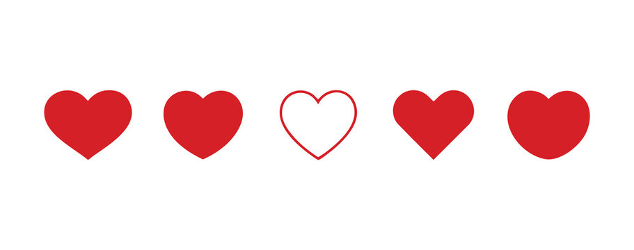 Red Heart Icons Set Love Symbol