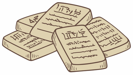 Ancient Chinese Bamboo Slips Stacked for Historical Education or Legal Document Archive Design