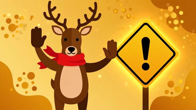 Animated Reindeer Safety Alert Concept For Holiday Season Promotions And Awareness