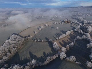 Frozen winter landscape countryside in aveyron