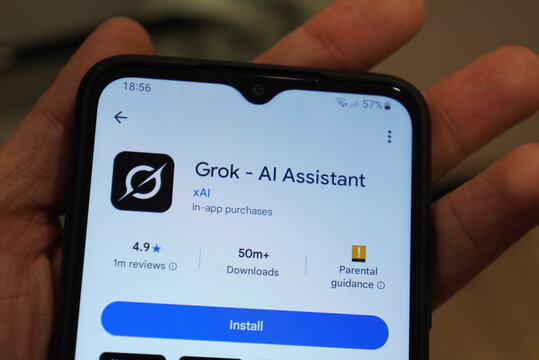 Grok AI Assistant App Page on Smartphone Screen