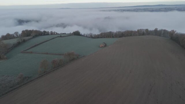 Frozen winter landscape countryside in aveyron