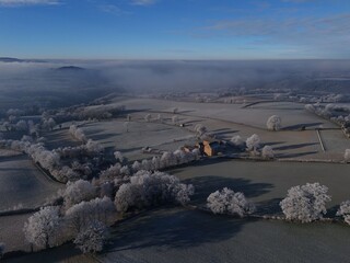 Frozen winter landscape countryside in aveyron