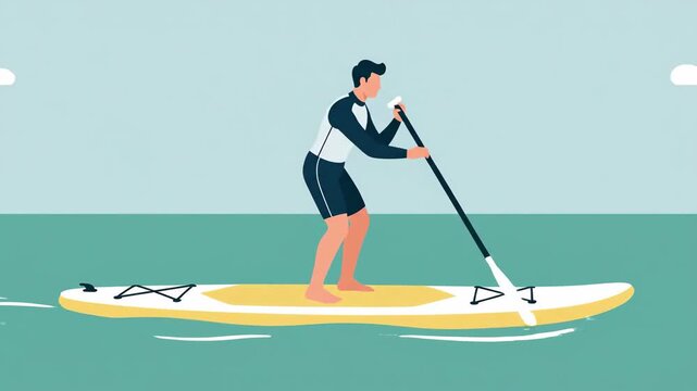Animated Paddle Boarding Seamless Loop Showing Water Sport Activity And Exercise Outdoor Recreation