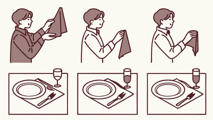Man Demonstrating Proper Napkin Folding Etiquette for Fine Dining Table Setting Instruction Guide