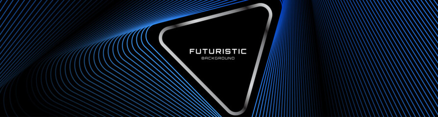 Blue lines techno abstract background overlap layer on dark space with silver triangle effect decoration. Modern graphic design element stripes style concept for web, flyer, card, or brochure cover