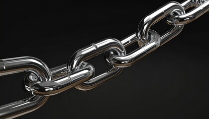 Obraz premium Close-up of polished steel chain links interlocked on neutral background, symbolizing strength and connection.