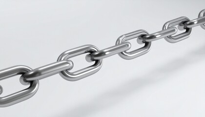 Close-up of polished steel chain links interlocked on neutral background, symbolizing strength and connection.