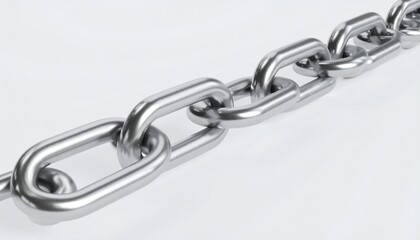 Close-up of polished steel chain links interlocked on neutral background, symbolizing strength and connection.