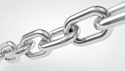 Obraz premium Close-up of polished steel chain links interlocked on neutral background, symbolizing strength and connection.