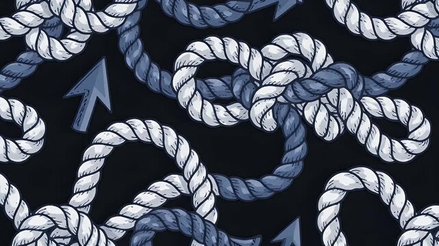 Nautical Rope Pattern Animation with Arrows on a Dark Blue Background