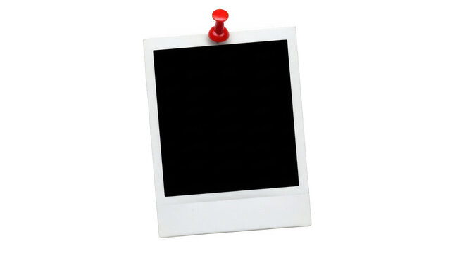 Polaroid frame with red push pin isolated on transparent background