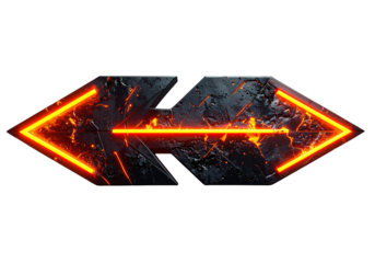 Glowing 3D Arrows with Black and Orange Neon Effect Transparent Background