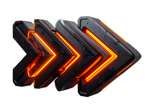 Glowing 3D Arrows with Black and Orange Neon Effect Transparent - Powered by Adobe