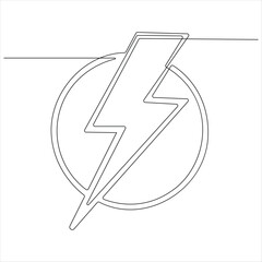 Continuous line art lightning bolt modern electric power vector