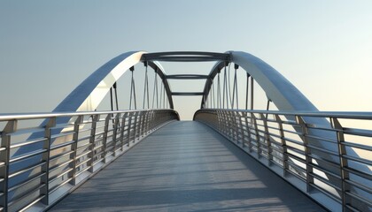 Obraz premium Stunning futuristic bridge design featuring sleek arches and a clear sky for urban landscapes and architectural inspiration