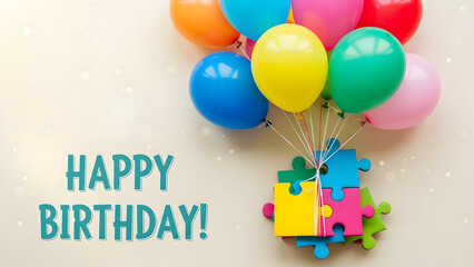 Vibrant birthday celebration with balloons and puzzle piece decoration