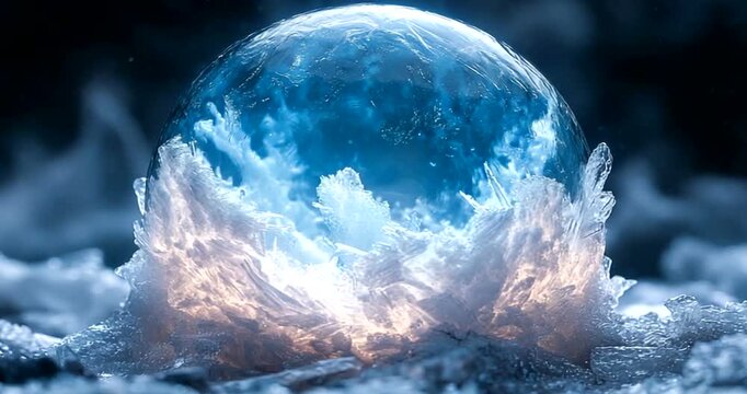 Stunning Ice Bubble Forming on a Frozen Surface