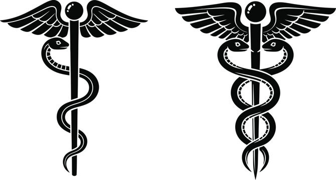 Medical symbol caduceus with two snakes and wings