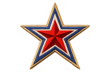 Patriotic star badge with red, white, blue colors and golden rope border for national pride and celebration