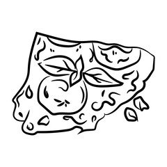 Line Art Pizza Slice with Basil and Tomato