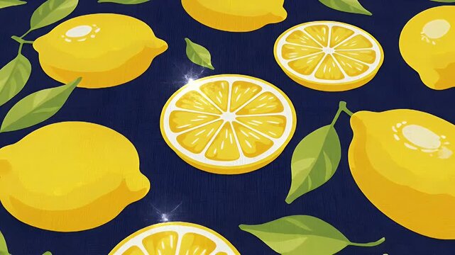 Refreshing Lemon Pattern Animation with Vibrant Citrus Fruits and Lush Green Leaves