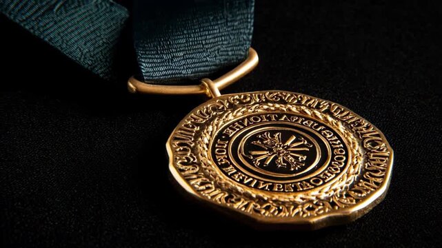 Singlesided medallion with bold embossed logo captured in medium shot to reveal sharp craftsmanship and elegance for prestigious honors.