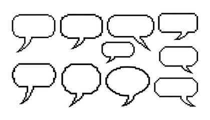 Collection of pixel art speech bubbles in various shapes on transparent background