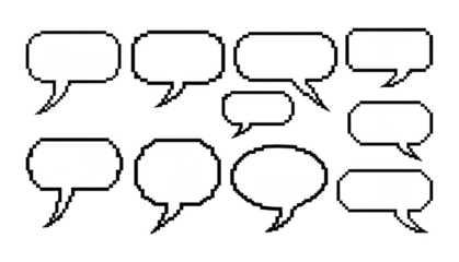 Collection of pixel art speech bubbles in various shapes on transparent background