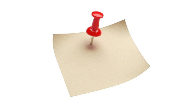 Red pushpin on paper isolated on transparent background