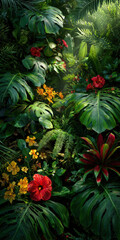 Lush tropical rainforest still life with vibrant leaves