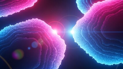 Vibrant abstract shapes with glowing lights.